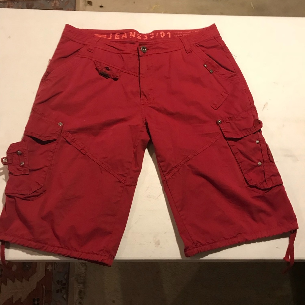 Red cargo shorts